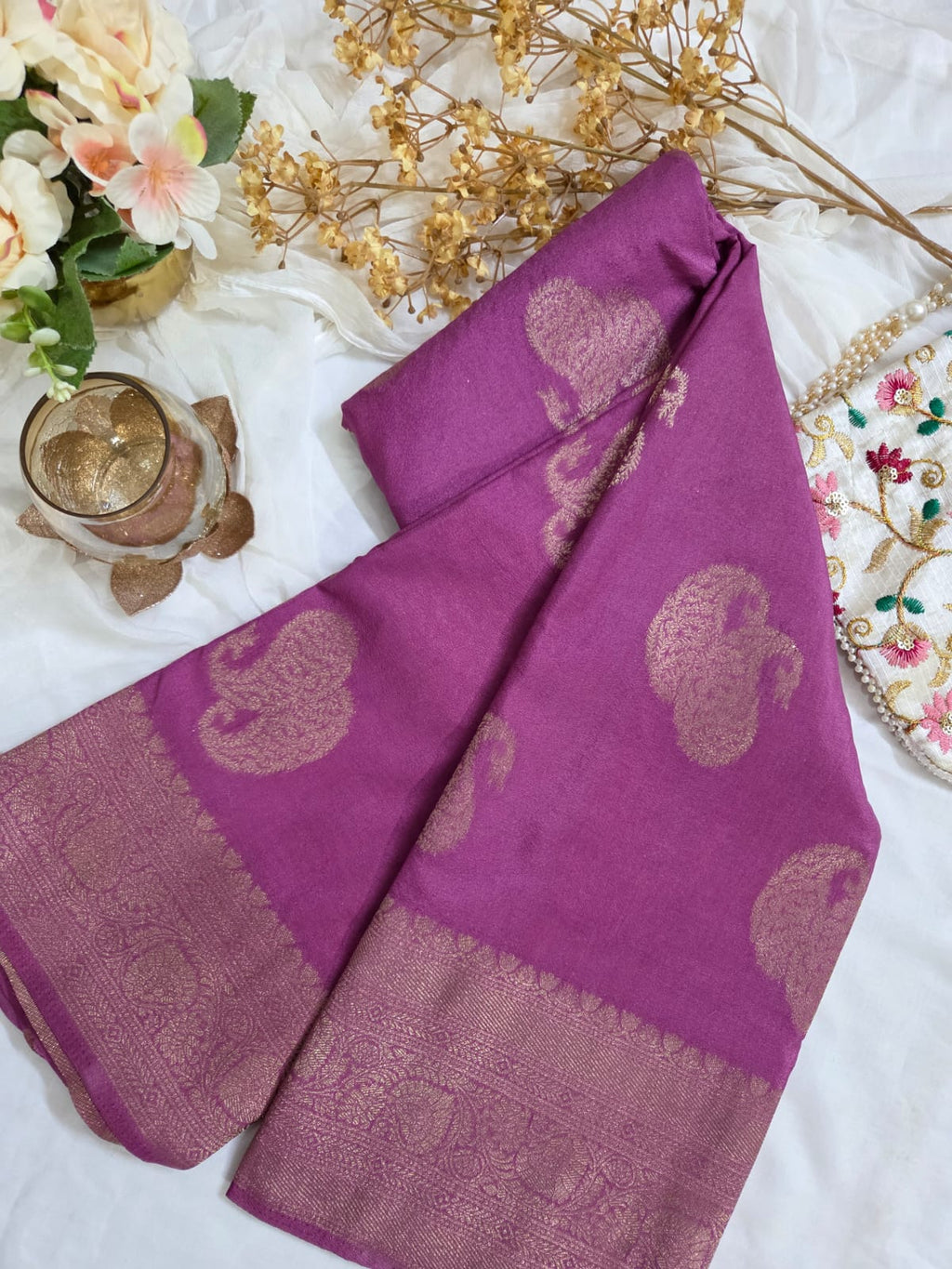 Premium Banarasi Kaddi georget Self | Golden Mango butta motifs