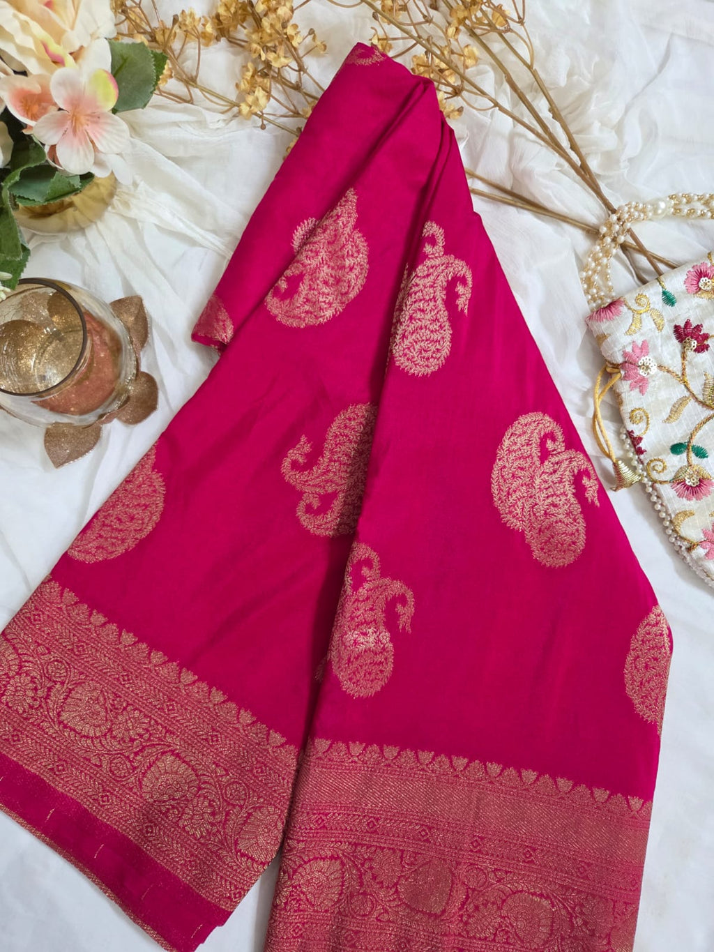 Premium Banarasi Kaddi georget Self | Golden Mango butta motifs