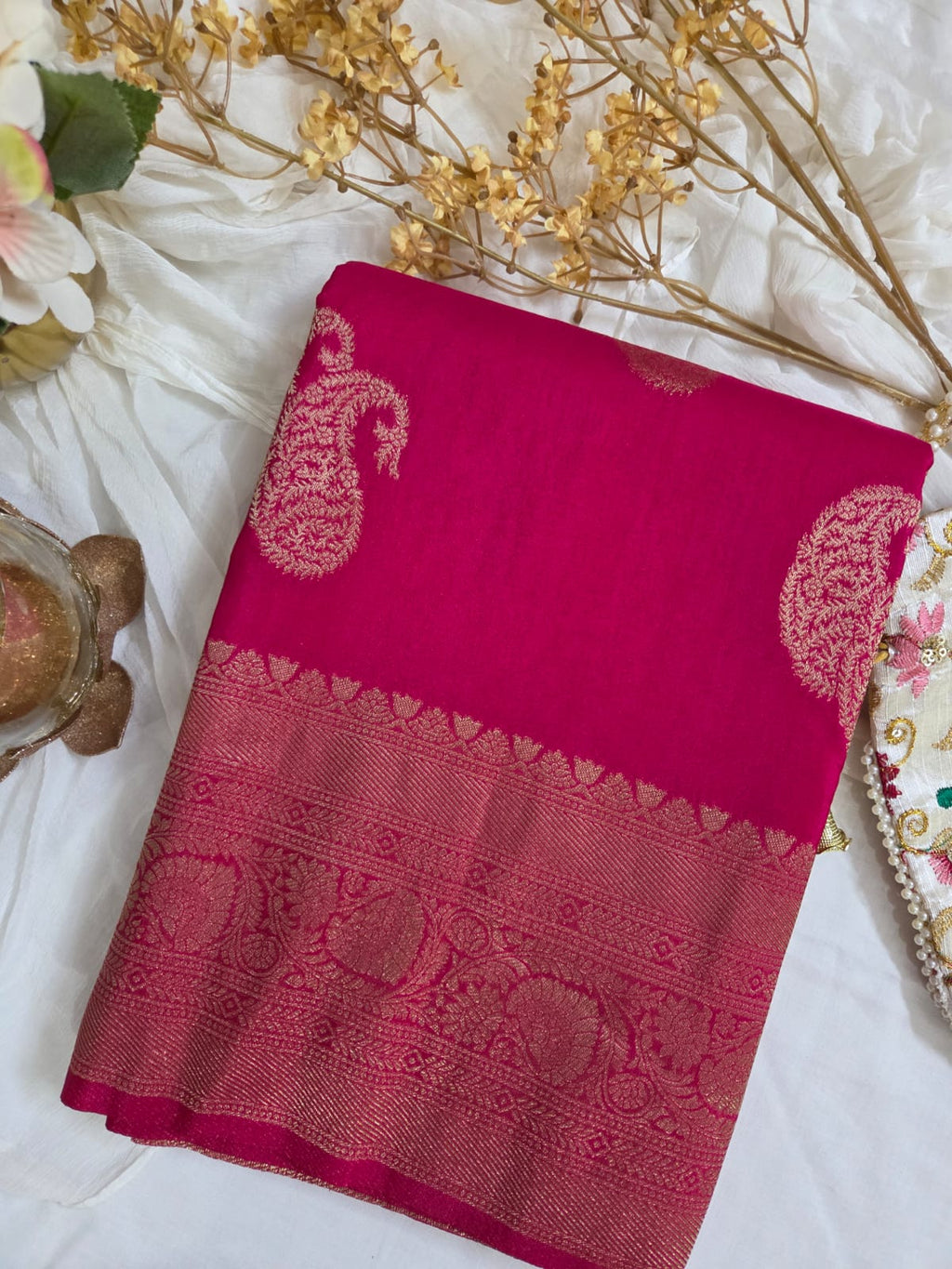 Premium Banarasi Kaddi georget Self | Golden Mango butta motifs