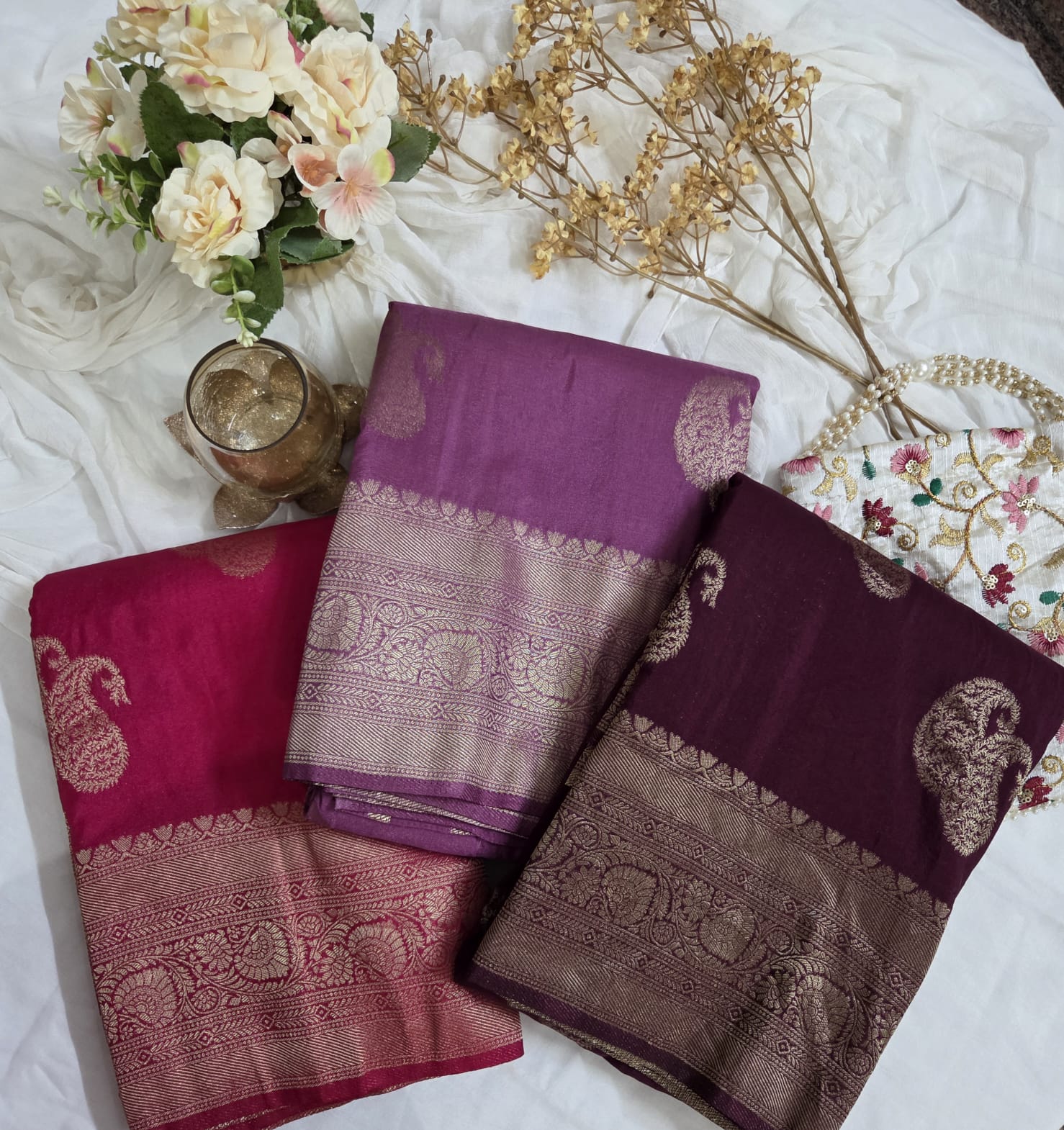 Premium Banarasi Kaddi georget Self | Golden Mango butta motifs