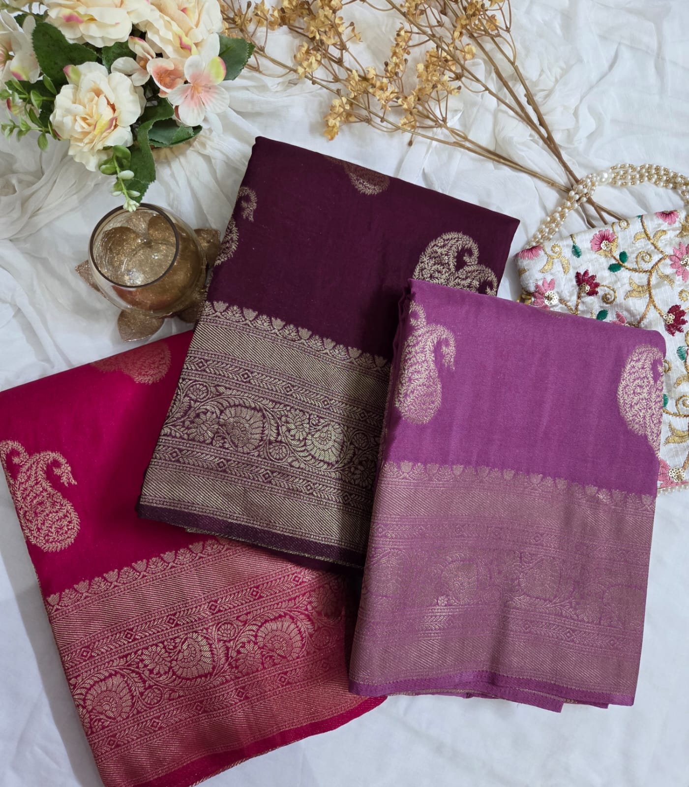 Premium Banarasi Kaddi georget Self | Golden Mango butta motifs